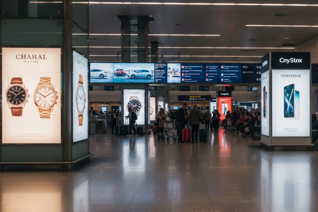Digital screen advertising display on LED billboard in city area