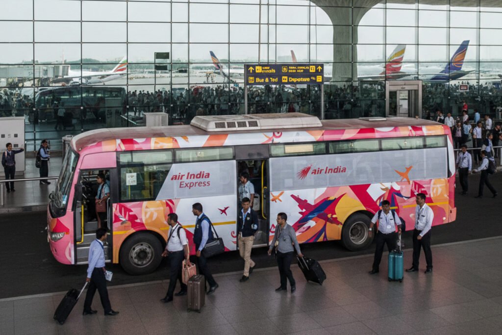 Transit media advertising inside airport terminal walkway