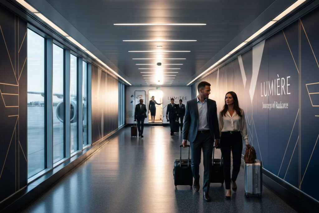 Airport wall branding in departure lounge area