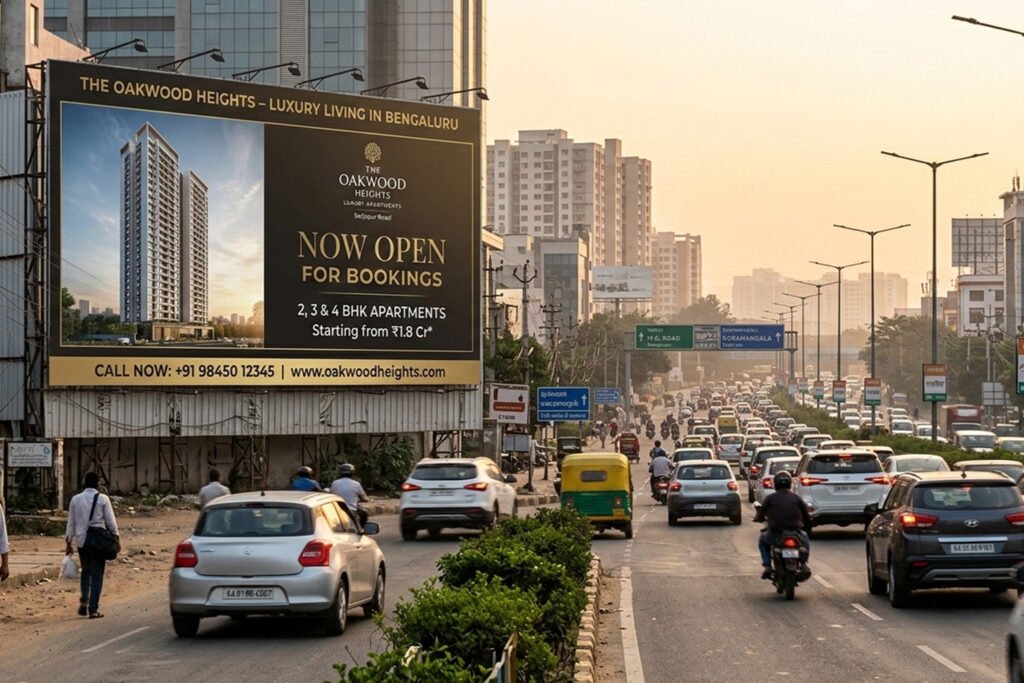 Large real estate billboard advertising display promoting a property project in a high-traffic outdoor location.